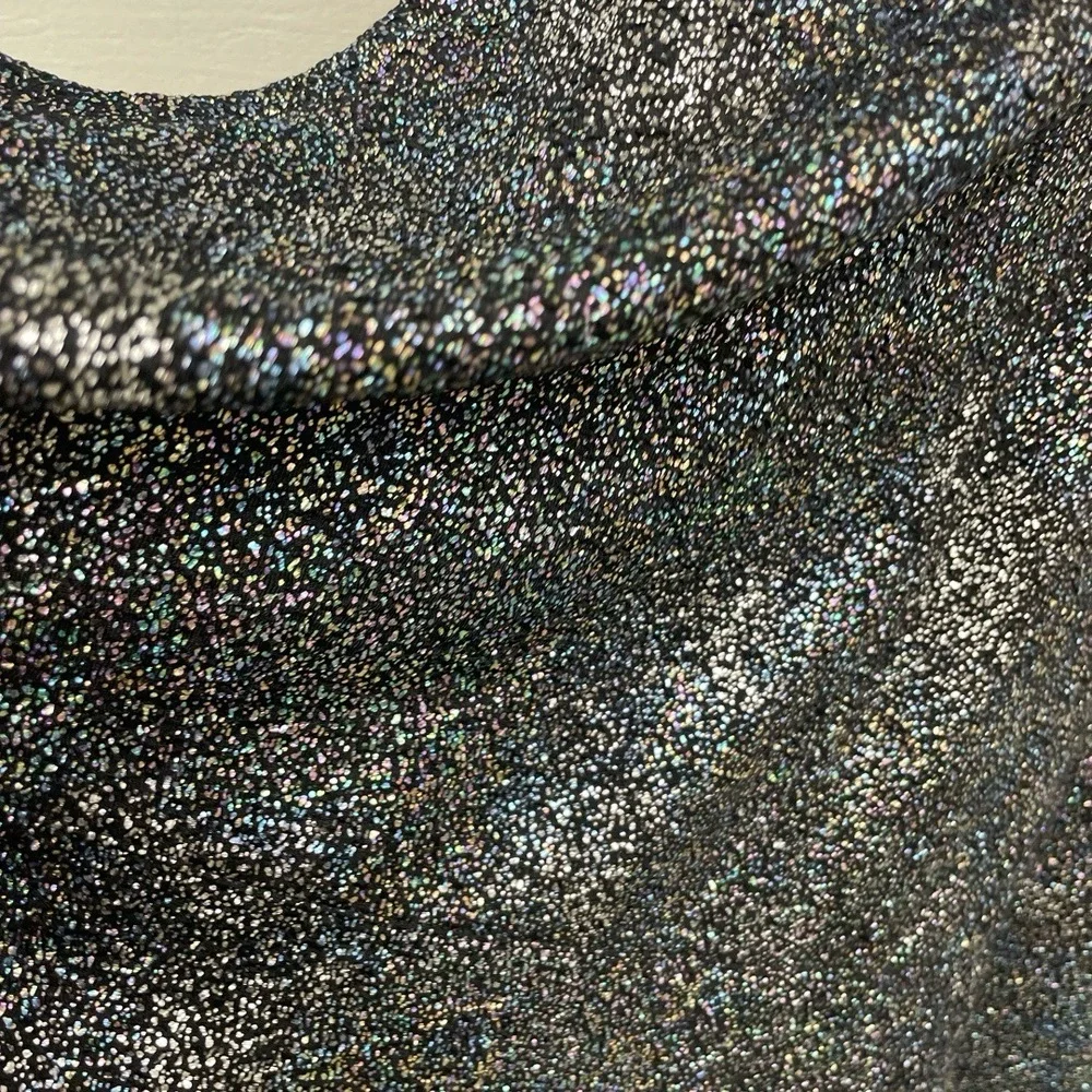 Bar III Black Metallic Shimmer V Neck Sparkly Stretch Party A Line Dress Petite